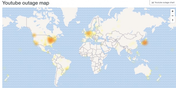 Карта сбоев в работе YouTube