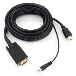 Кабель HDMI-VGA 5,0м, v1.4, Черный, Cablexpert A-HDMI-VGA-03-5M фото